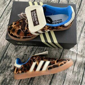 Adidas Leopard Print Sneakers with Blue Trim